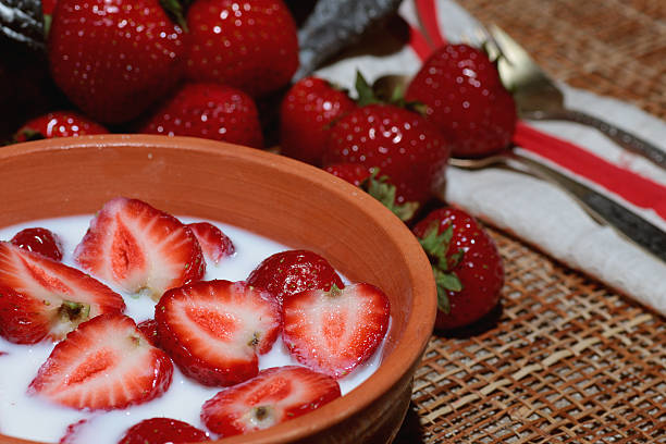 istock Strawberry close-up bowl with milk 482100958