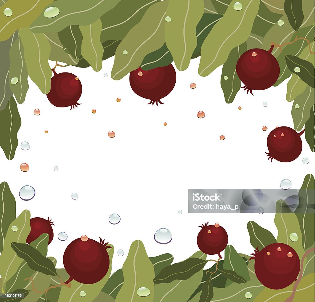 Pomegranates sur branche avec gouttes - clipart vectoriel de Aliment libre de droits