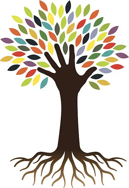 Vector illustration of Hand and tree