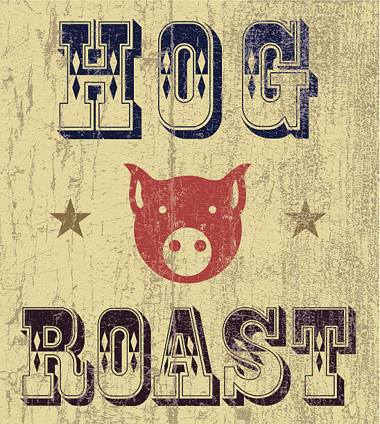 ilustraciones, imágenes clip art, dibujos animados e iconos de stock de hog asado - spit roasted pork domestic pig roasted
