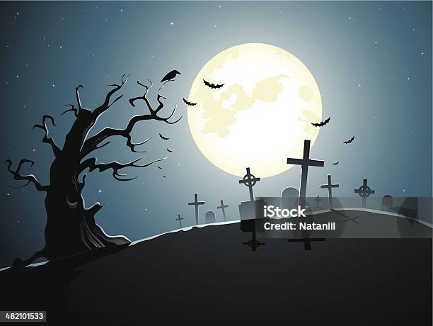 Graveyard — стоковая векторная графика и другие изображения на тему Дерево - Дерево, Жуткий, Кладбище