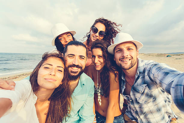 istock Group of friends taking a selfie at the beach 482101772