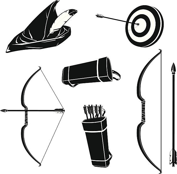 ilustraciones, imágenes clip art, dibujos animados e iconos de stock de iconos de tiro con arco - bow and arrow