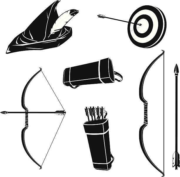 illustrations, cliparts, dessins animés et icônes de icônes de tir à l'arc - bow and arrow