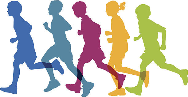 illustrazioni stock, clip art, cartoni animati e icone di tendenza di bambini in esecuzione - child running sport sports race