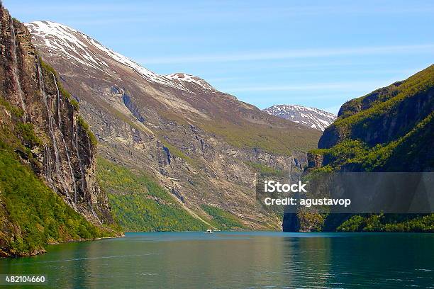 Geiranger Fjord Seven Sisters Waterfall From Ship Norway Scandinavia Stock Photo - Download Image Now