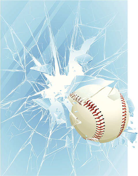 illustrazioni stock, clip art, cartoni animati e icone di tendenza di palla da baseball & vetro rotto - baseballs baseball breaking broken