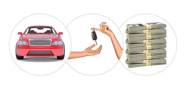 istock Car with hands and bundle of money 482106786