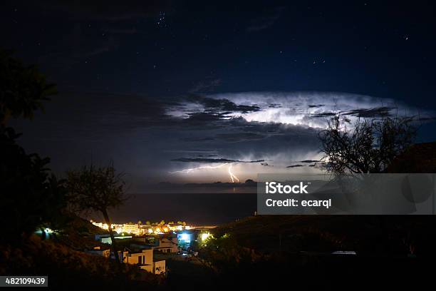 Thunderstorm Over The Sea Stock Photo - Download Image Now - Night, Small Town America, Almeria