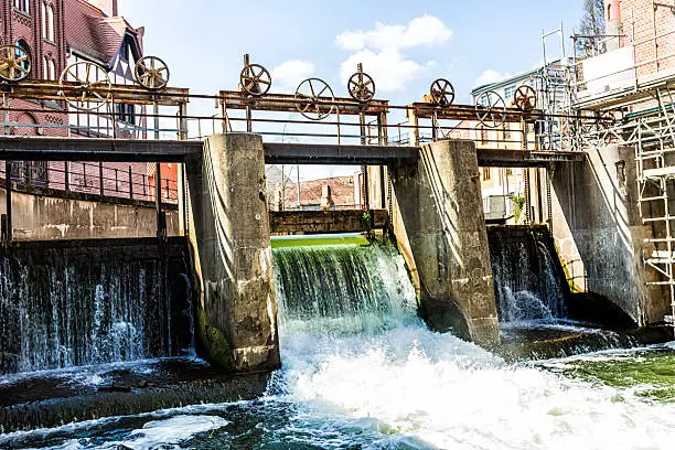 Mechanical weir in Cottbus. Germany