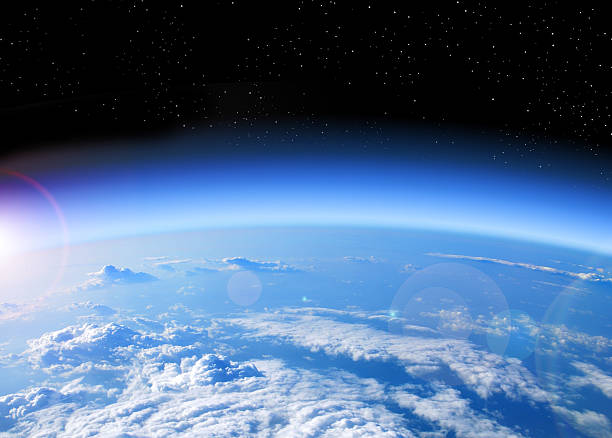 View of Earth from space view of the Earth from space, blue planet and deep black space horizon over land stock pictures, royalty-free photos & images