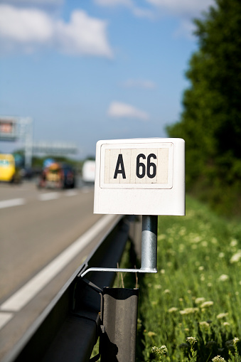 Typical roadsign at german highway. The \