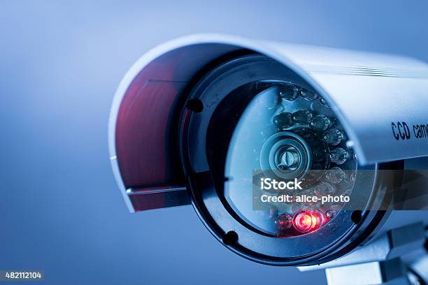 Security Cctv Camera In Office Building Stock Photo - Download Image Now - Security Camera, Security, Security System
