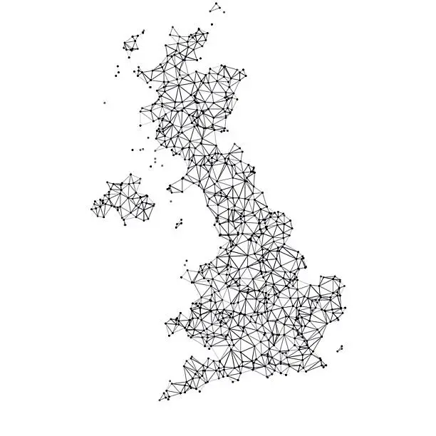 Vector illustration of United Kingdom Map Network Black And White