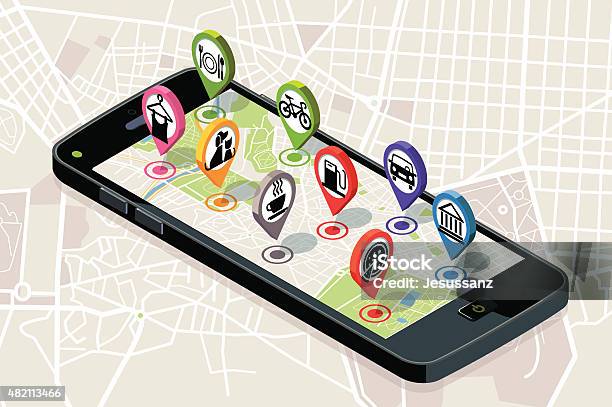 City Map With Services Icons Stock Illustration - Download Image Now - City Map, Mobile Phone, Direction