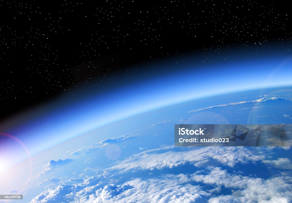 view of the Earth from space View of the Earth from space, blue planet and deep black space Ozone Layer Stock Photo