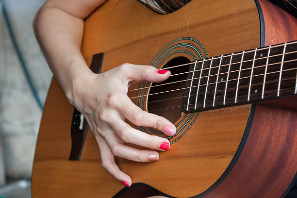 istock Women playing guitar in her free time hand focus 482123788