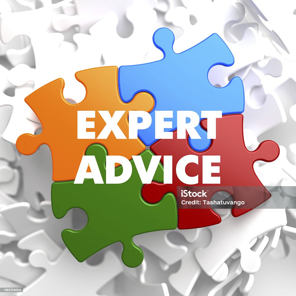 Expert Advice on Multicolor Puzzle. Expert Advice on Multicolor Puzzle on White Background. Advice Stock Photo