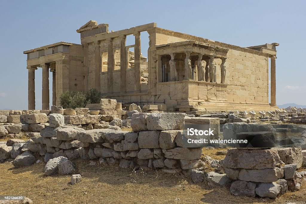 Erechtheion - an ancient Greek temple in Athens, Greece Erechtheion - an ancient Greek temple on the north side of the Acropolis of Athens in Greece 2015 Stock Photo