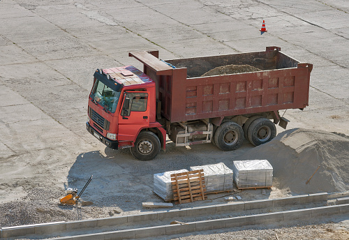 lorry at construction area. view from above.