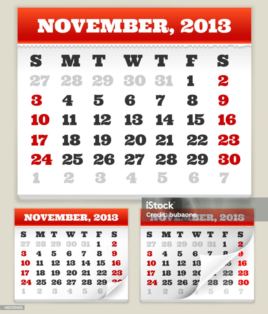 Calendário definido de novembro de 2013 - Vetor de 2013 royalty-free