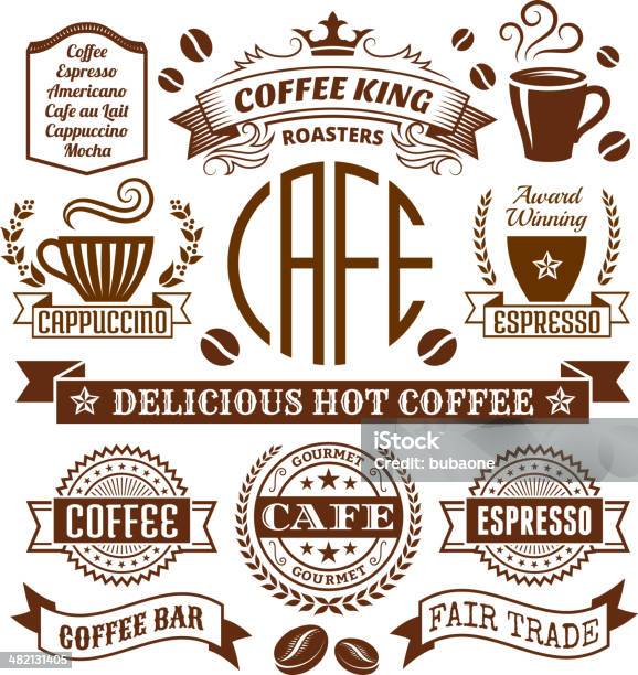 Café Elegante De Arte Vetorial Royaltyfree Etiquetas Banners Coleção - Arte vetorial de stock e mais imagens de Café - Bebida