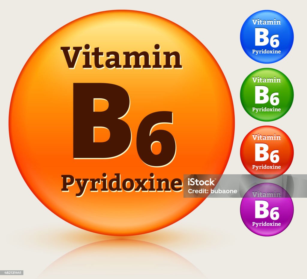 Vitamina B6 colorido Conjunto de botón - arte vectorial de Asistencia sanitaria y medicina libre de derechos