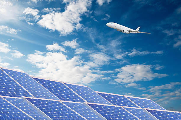istock Solar energy panels and airliner 482131446