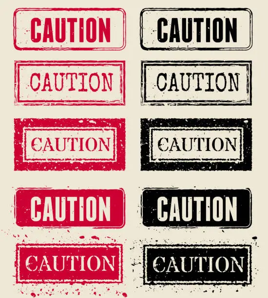 Vector illustration of Caution Vector Rubber Stamp Collections