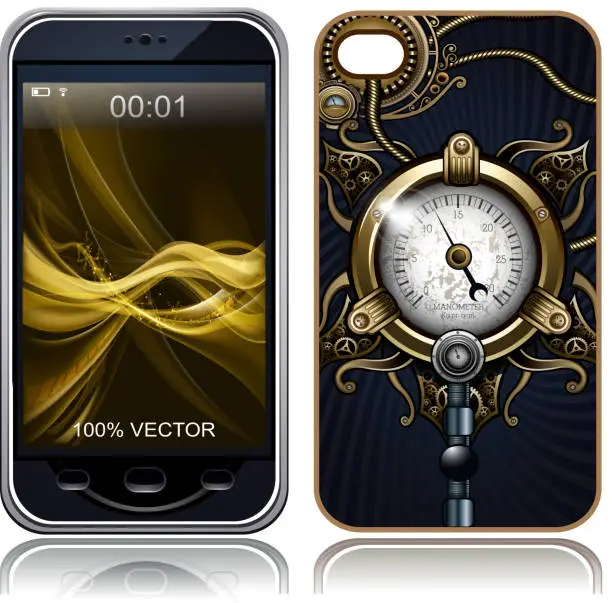 Vector illustration of Steampunk Cover case sticker for mobile phone