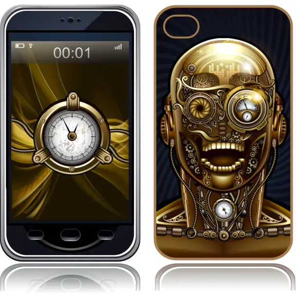 Vector illustration of Steampunk Cover case sticker for mobile phone