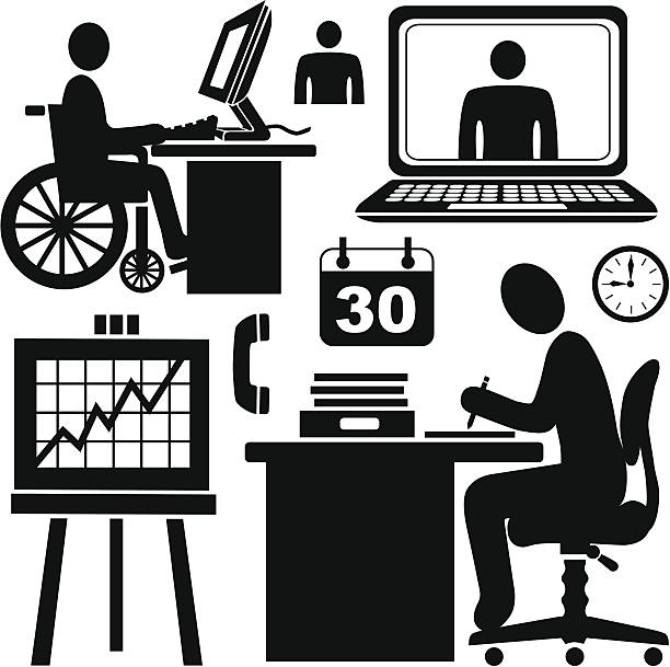 employees and customer service representatives Vector design elements with an employees and customer service representatives theme. laptop side icon stock illustrations