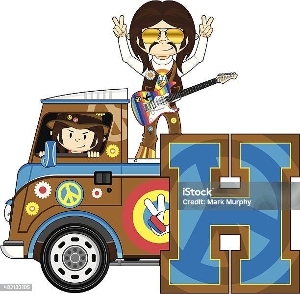 Vetores de Linda Hippies Van Aprendizagem Letra H e mais imagens de Furgão - Furgão, Mini Van, Hippie