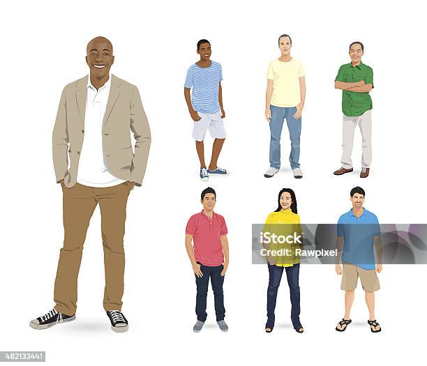 Ilustración de Vector De Grupo Multiétnico De Gente y más Vectores Libres de Derechos de Hombres - Hombres, Encuadre de cuerpo entero, Personas