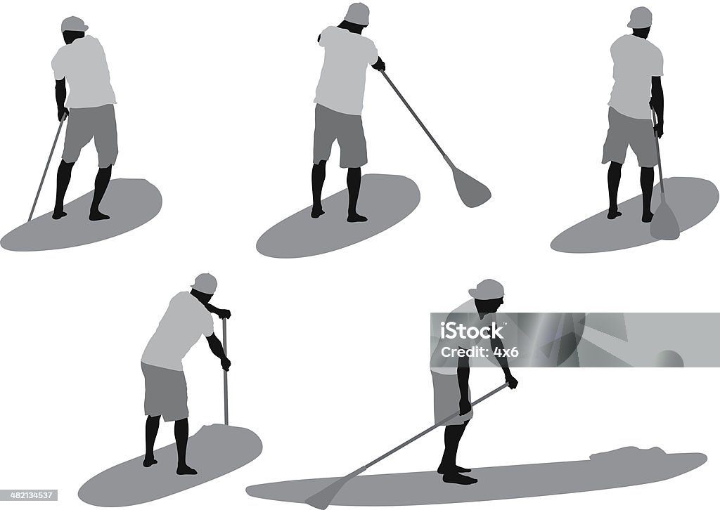 Silhouette of a man paddle surfing Silhouette of a man paddle surfinghttp://www.twodozendesign.info/i/1.png Full Length stock vector