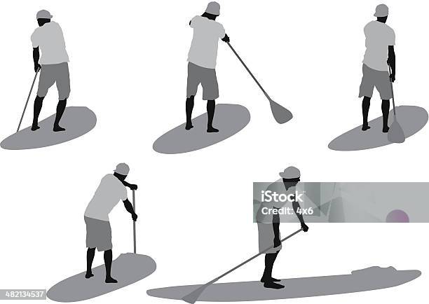 Silhouette Of A Man Paddle Surfing Stock Illustration - Download Image Now - Full Length, Oar, Paddleboard