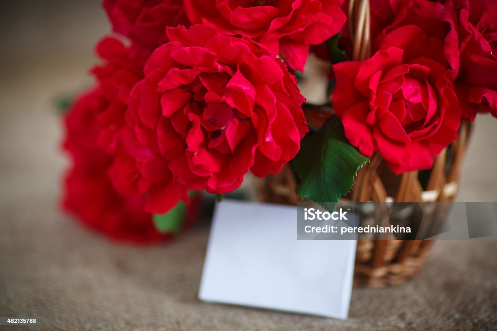 beautiful bouquet of red roses beautiful bouquet of red roses in basket 2015 Stock Photo