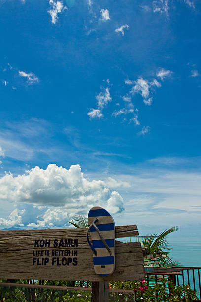 istock The island Ko Samui with blue sky and flipflops, Thailand 482141006