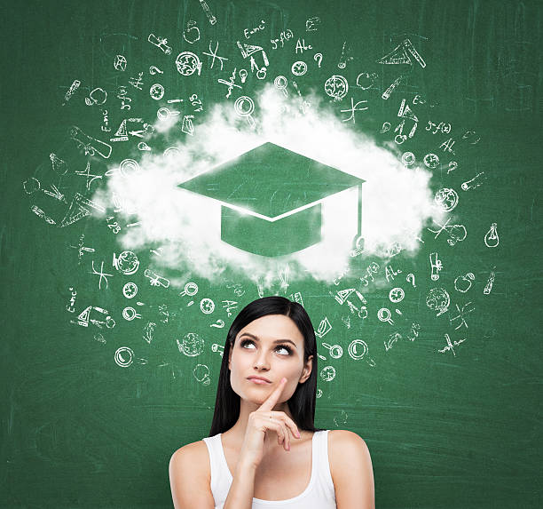 istock woman looking at the cloud with graduation hat over head 482141374
