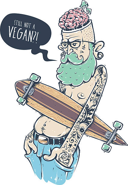 illustrazioni stock, clip art, cartoni animati e icone di tendenza di bizzarro hipster arte - tattoo men bizarre art