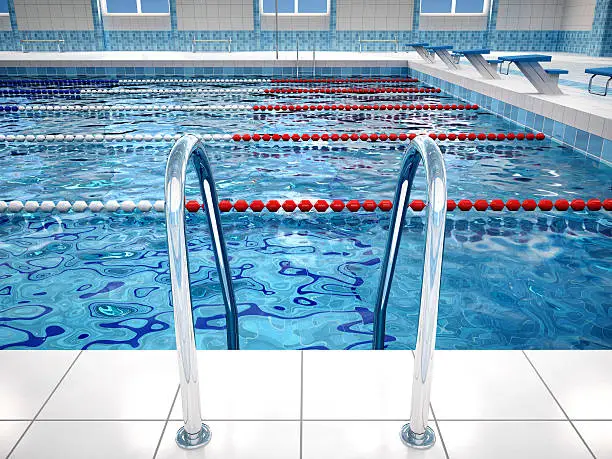 Photo of 3d illustration of interior of public swimming pool