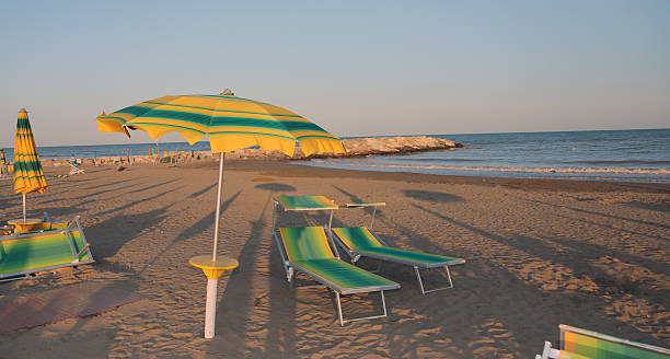 umbrellas on the beach by the sea in summer
