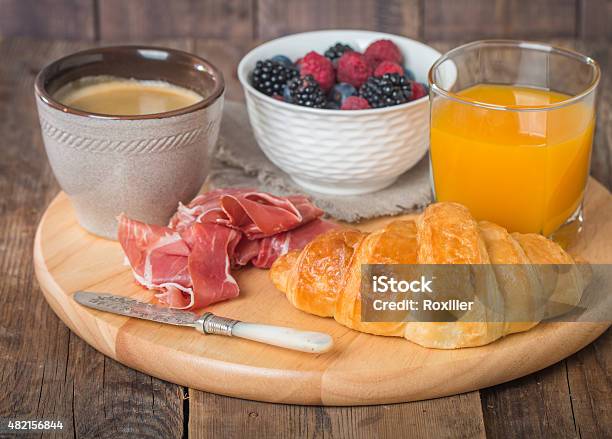 Breakfast With Orange Juice Fresh Croissant Stock Photo - Download Image Now - 2015, Alcohol - Drink, Baked Pastry Item