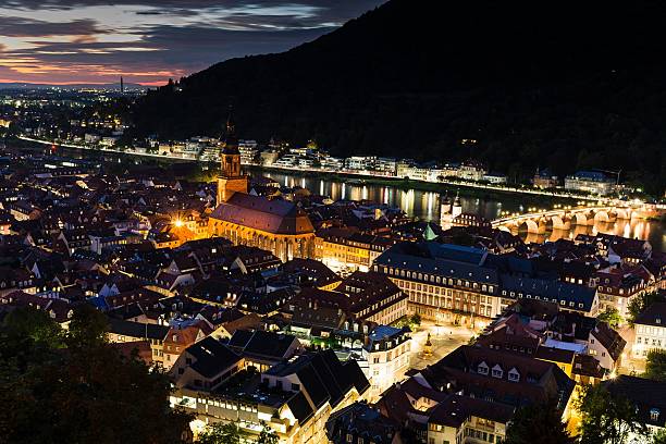 istock Heidelberg's old town at night (view from castle) 482162358