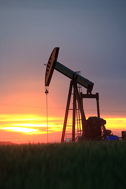 드라마틱 실루엣 pumpjack in 게레로 oilfield - oil pump oil industry alberta equipment 뉴스 사진 이미지
