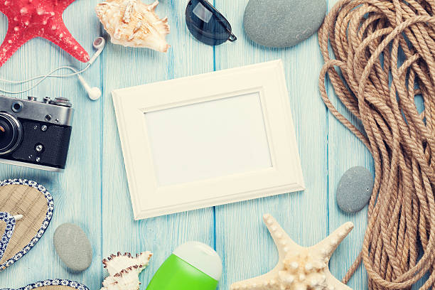 istock Travel and vacation photo frame and items 482163210