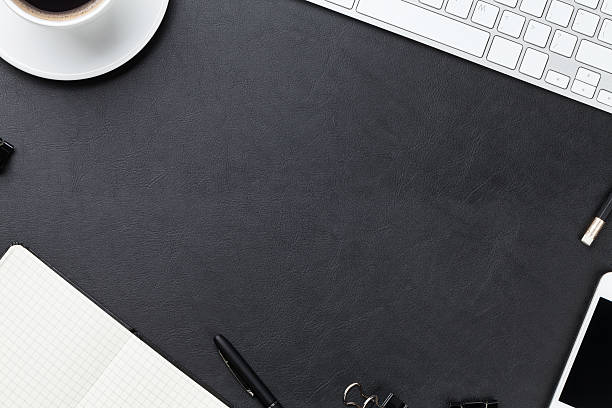 istock Office desk table with computer, supplies and coffee cup 482167166