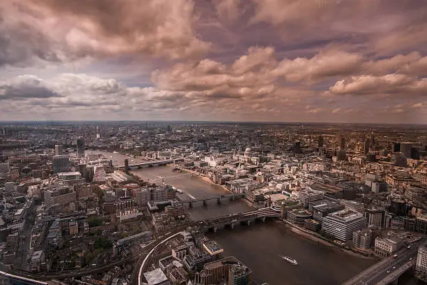 Ariel view of South London with Thames River