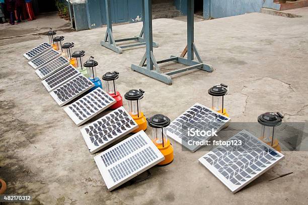 Solar Powered Lanterns Being Charged Outdoors In India Stock Photo - Download Image Now