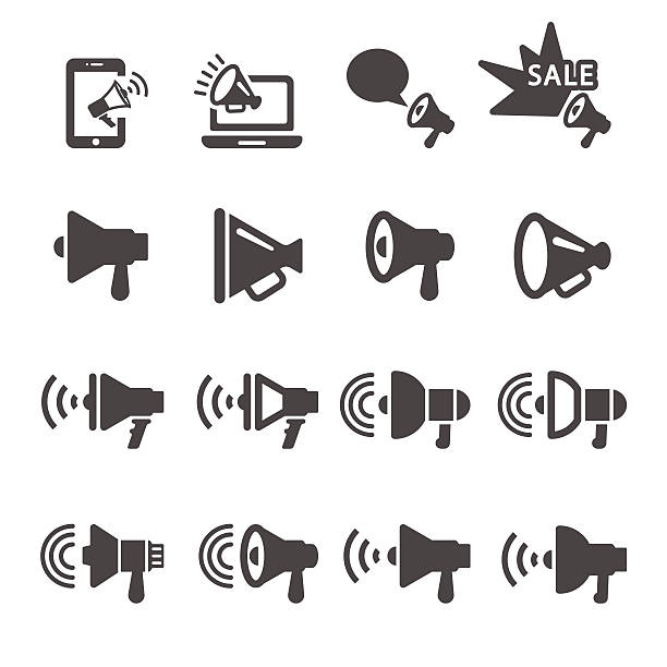 megaphone in action icon set 2, vector eps10 megaphone in action icon set 2, vector eps10. megaphone symbols stock illustrations